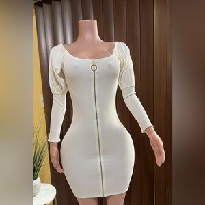 Elegant Cream Zipper Dress